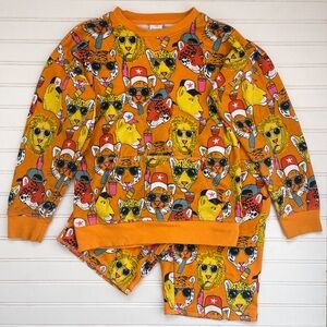 EUC Boys Vibrant Cool Cats w/ Sunglasses Sweatshirt & Sweat Shorts Comfy Set